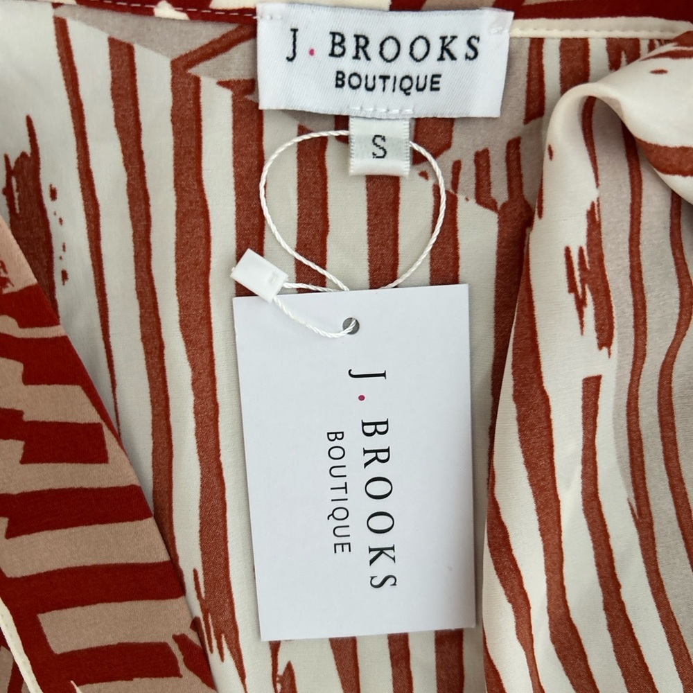 NWT J. Brooks Rust Cream Robe kimono tie belt split sides full length size small - Picture 10 of 11